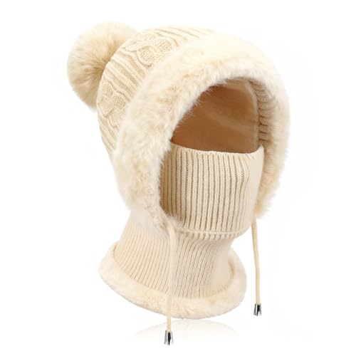 AYPOW Bonnet Femme Hiver Chaud Tricoté Bonnet Et Ensembles De Cache-Cou, Balaclava écharpe à Capuche Cagoule Chapeaux Avec Doublure polaire Les Sports De...