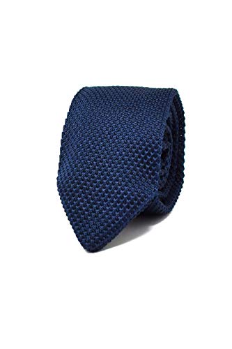 Hochwertige Gestrickte Dunkelblaue Strickkrawatte für Herren - 100% Seide - Klassisch, Elegant und Modern - (Ideal für ein Geschenk, Männer zum Geburtstag, eine Hochzeit, bei der Arbeit...)