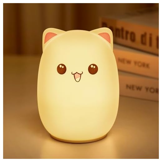 Minetom Night Light for Kids, Cute Silicone Kitty Night Light with 3 Levels of Brightness, 7 Colors Rechargeable Lamp for Bedroom, Girls and Boys, Nursery, Baby Gifts, Tap Control