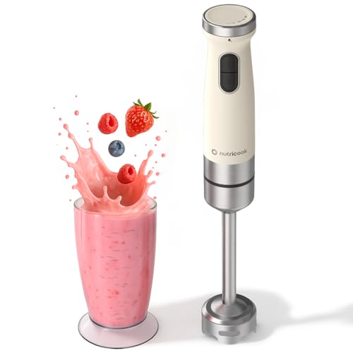 Nutricook Hand Blender | 1200W Powerful DC Motor Variable Speed Control Stainless Steel Shaft & 600ml Beaker NC-HB150BG (Beige)