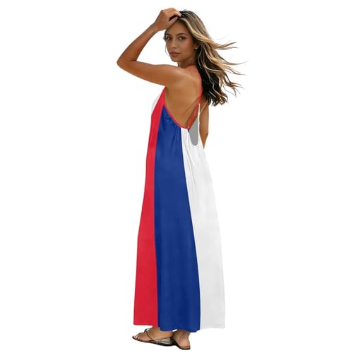 GuoChe Vestido de tirantes para mujer, espalda abierta, vestido de casa fluido para mujer, vestido de verano de vacaciones, Bandera de San Bartolomé, XXXXL