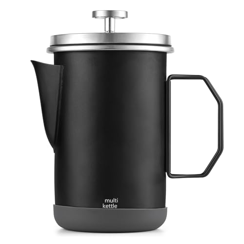 French Press Coffee Maker 1L Camping French Press with Foldable Handle Stainless Steel French Press Coffee Pot Coffee Kettle (Black)