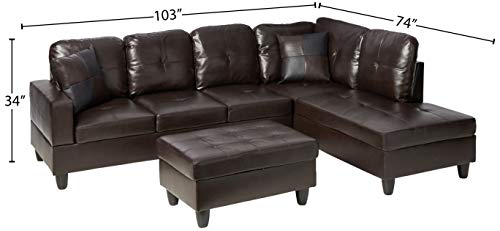 Beverly Fine Funiture Sectional Sofa Set, 93B Brown #TOP5
