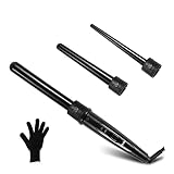Un set para todos los estilos de cabello con 3 piezas Los barriles de turmalina de cerámica intercambiables satisfacen sus diferentes necesidades de estilo de curling. Los barriles están en diferentes formas y tamaños cambian su estilo de cabello de las olas de playa a los rizos apretados, disfrute de las posibilidades de peinado sin fin en casa En lugar del salón de peluquería, guarde su dinero y un tiempo precioso.