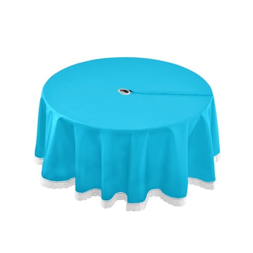 xigua Indoor Outdoor Spillproof Round Tablecloth Waterproof with Zipper Umbrella Hole Patio Table Cloths,Backyard Parties Spring/Summer Picnic BBQs - Sky Blue Solid Color
