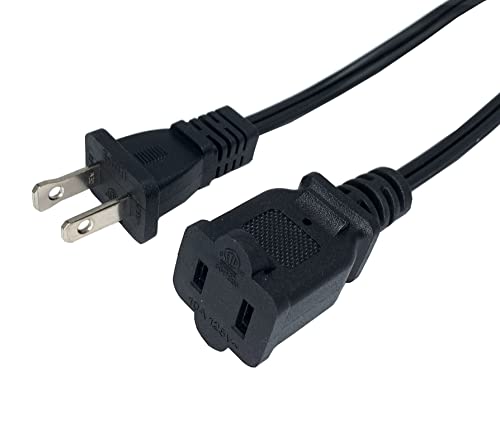 Extension Cord 6 FT, 2 Prong Indoor Small Male Female Extension Power Cord, 18 AWG Two Prong US Outlet, NEMA 5-15P to NEMA 5-15R, Black