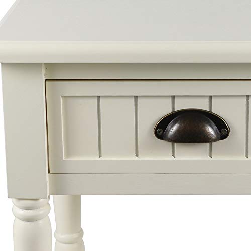 Decor Therapy Bailey Bead Board Side Storage Accent Table, 1-Drawer, Antique White #TOP2