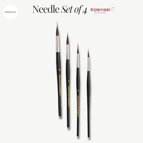 Image of Stationerie Professional Needle Detail Mop Paint Brushes Set, 4 Sizes with Storage Case, Matt Black, Best for Calligraphy,brushpen,Writing Brush,Signature Brush