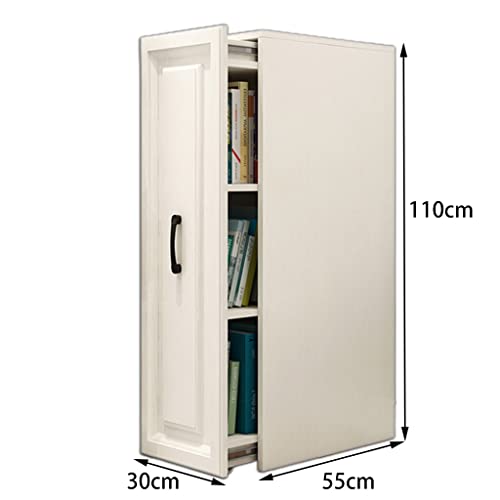 Fifor Hidden Mobile Pull-Out Bookcase With Doors, 43.3 Inch High Dustproof Narrow Bookcase (3 Internal Storage Shelves),Office A4 File Storage Cabinet (Color : White, Size : 30 * 55 * 110Cm) #TOP2