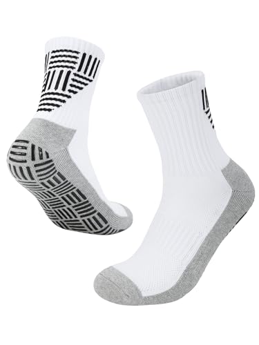 Veridra Men's Grip Soccer Socks Anti-Slip Athletic Grippy Socks Non Slip Pads for Football Basketball Pilates Hospital Yoga (1Pair Whtie)