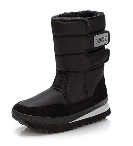 PAMRAY Herren Damen Stiefel Warme Boots Schneestiefel rutschfest Sports Hoch Schlupfstiefel Fell Gefüttert Winterschuhe Wasserdicht Winddicht Comfort Plattform 5cm Schwarz EU42