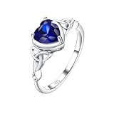 RANDES September Birthstone Ring Blue Sapphire Ring 925 Sterling Silver Heart Shaped Celtic Rings for Women Size 6