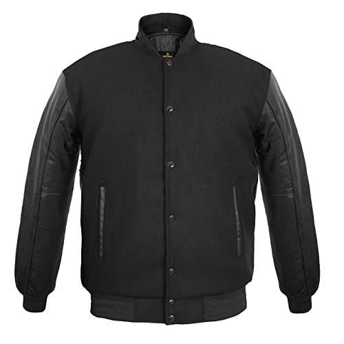 Image of Deckra Men's Varsity Jacket Genuine Leather Sleeve and Wool Blend Letterman Boys College Varsity Jackets XS-5XL