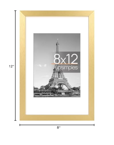 Image of upsimples 8x12 Picture Frame, Display Pictures 6x8 with Mat or 8 x 12 Without, Wall Hanging Photo Frames, Gold, 1 Pack