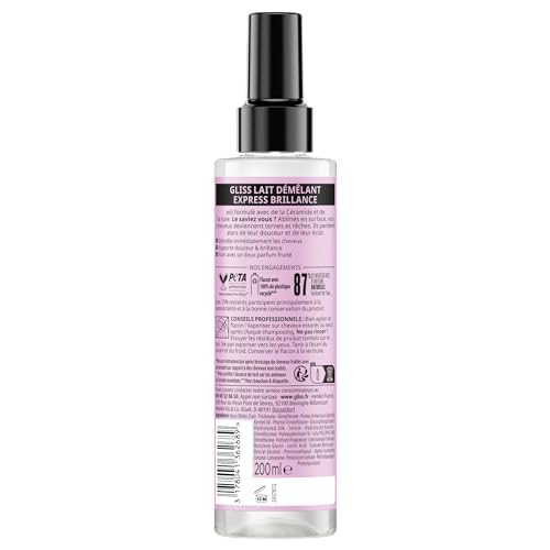 GLISS - Schwarzkopf - Lait Démêlant Express - Soie Liquide - Brillance - Protège jusqu'à 230°C - Démêle & Apporte de la Brillance - Cheveux Ternes & Cassants - Soin Normal - Sans Rinçage - 200ml – Image 3