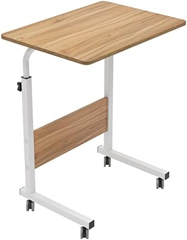 DlandHome Rolling Desk Mobile Standing Desk Mobile Side Table 23.6 Inches w/Wheels Adjustable Movable Portable Laptop Computer Stand for Bed Sofa,(23.6 inch, Oak)