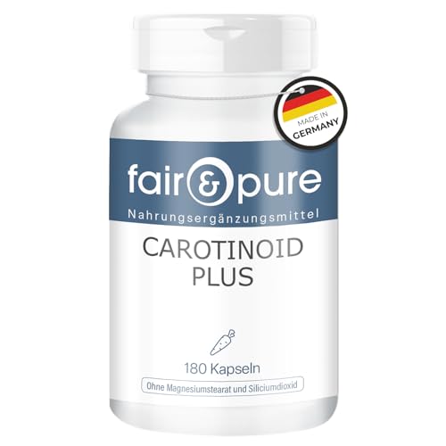 Fair & Pure Carotinoid Komplex, 180 Kapseln, mit Lutein, Lycopin und Beta-Carotin, Nahrungsergänzungsmittel vegan ohne Magnesiumstearat, in Deutschland hergestellt