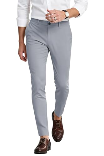 Mens Dress Pants Slim Fit Stretch Fashion Plaid Pant Skinny Leg