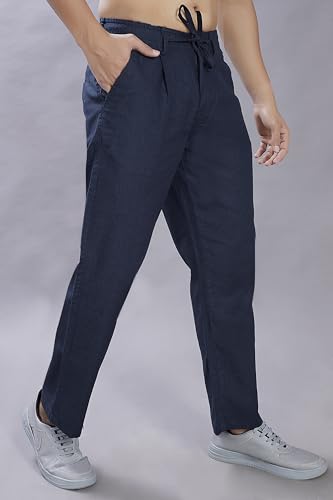 Image of DIVISIVE Men's Relaxed Fit Front Pleated Cotton Linen Blend Trousers