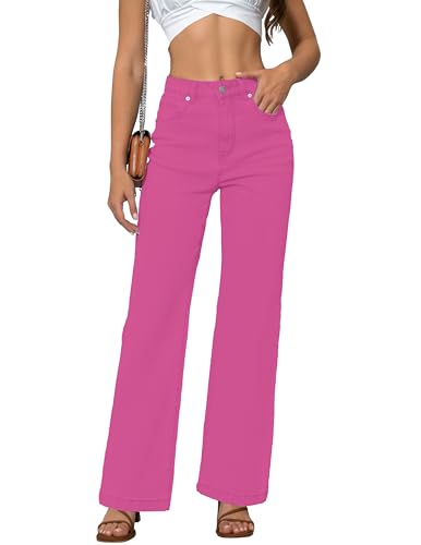 Womens Jeans Mid Waisted Straight Leg Loose Stretchy Lightweight Tummy Control Trendy Jeans for Women 2025 (US, Numeric, 8, Regular, Regular, Rose Red)