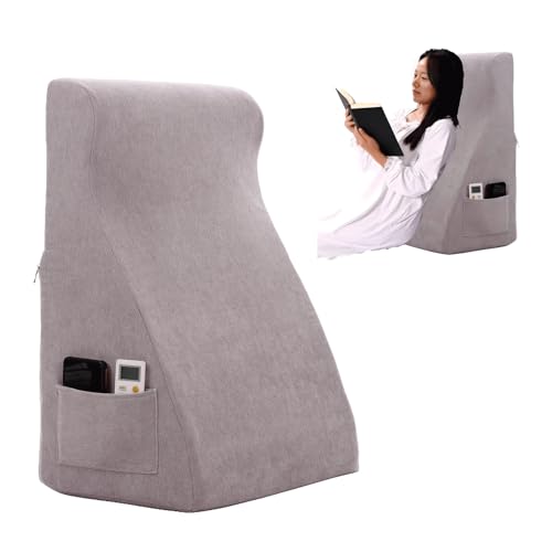 wuFQecht Bed Reading Pillow - Sofa Bed Wedge Pillow - Post-Op Recovery Backrest Pillow - Working Lumbar Support Reading Pillow with Removable Pillowcase Light Grey 27x20x12in