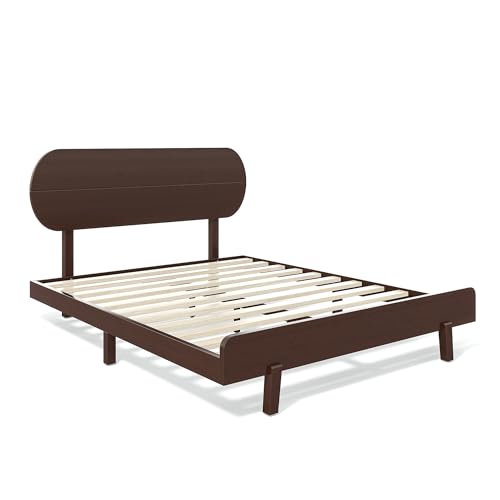 Image of Bellemave Queen Size Bamboo Bed Frame with Headboard,Bamboo Platform Bed Frame Queen Size with Rounded Headboard and Wood Slats,Easy Assembly,Espresso