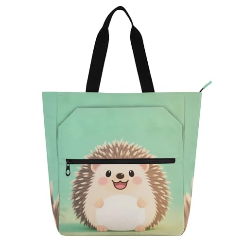 Sac pour enfants et adultes motif hérisson marron avec poches zippées