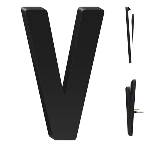 10 Inch Floating Acrylic House Numbers Letters, Adhesive Acrylic House Address Numbers for Outside, Modern Black Adhesive Address Letter and Number for Home Office Apartment (V)