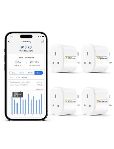 Smart Plug Works with Apple HomeKit Siri, Alexa, Google Home Refoss WiFi Smart Plug Socket with Energy Monitoring Remote Control Timer Plug No Hub Required 13A, 4 Pack