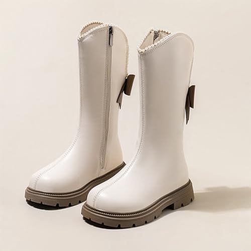 Girls Cowboy Boots Leather Round Toe Side Zipper Mid Calf Booties