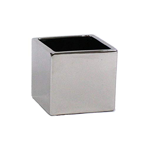 Wgvi CSQ5505SV Wgv Ceramic Cube Vase Width 5.5 Inch Height 5 Inch (Fits 5 Inch Pot) Elegant Modern Block Square Floral Planter Terrarium Container Table Dresser cover