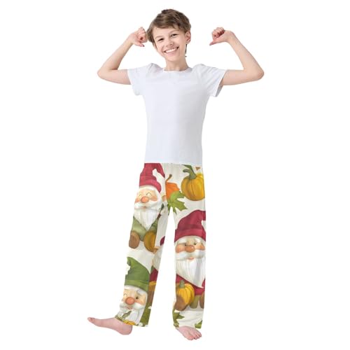 Thankgving Gnome Pumpkin Boys Long Pants Soft Trousers Elastic Waist Kids Lounge Bottoms with Pockets S-XL3