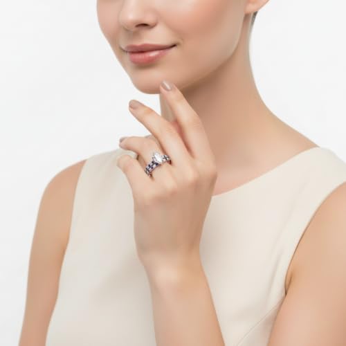 Image of 55Carat Choose Your Gemstone Marquise Shape 14k Rose Gold Plated Classic Delicate Diamond CZ Handmade Fashion Jewelry Party Wear Daily Wear Ornament Gifts for Wife Wedding Ring Sets : US Size 4 to 12