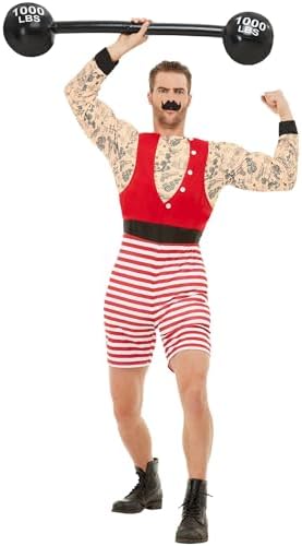 Smiffys Deluxe Strongman Costume, Red & White with Short Jumpsuit...