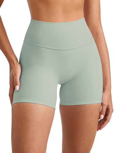 INGIA Womens High Waist No Front Seam Scrunch Butt Biker Shorts 5 Inches V-Back Scrunch Booty Gym Workouts Mineral Small