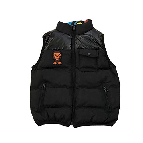 Boys Girls Down Vest Winter Warm Kids Vests Printing Zipper Outerwear Sleeveless Jackets High Neck Gilets (Color : Black, Size : XXX-Large)