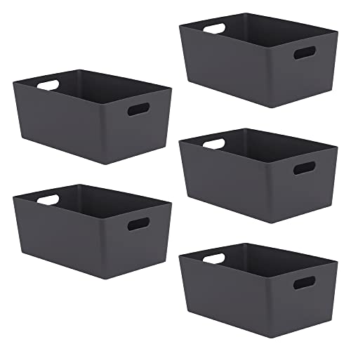 Niftii Lot de 5 paniers de rangement en plastique avec poignées robustes, design léger et durable, idéal pour la cuisine, la salle de bain et l'organisation...