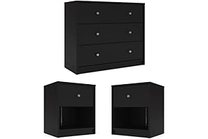 Home Square 3-Piece Dresser Set with 3-Drawer Chest and 2 1-Drawer Nightstands in Black