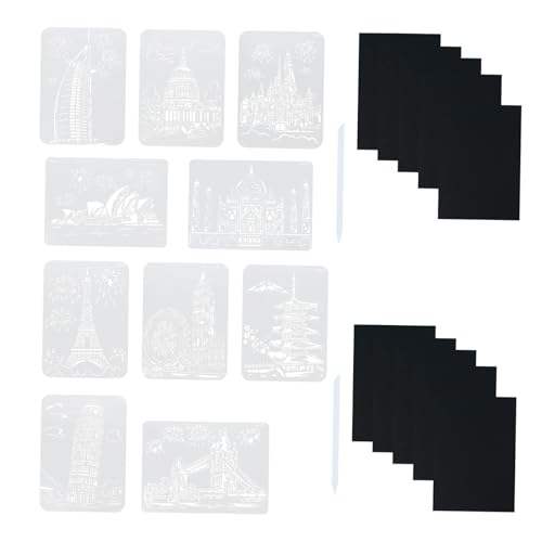 Housoutil Scratch Drawing Stencils Kit Xcm Sets of DIY Art Craft Scratch Painting Stylus Boys and Girls Educational Toys