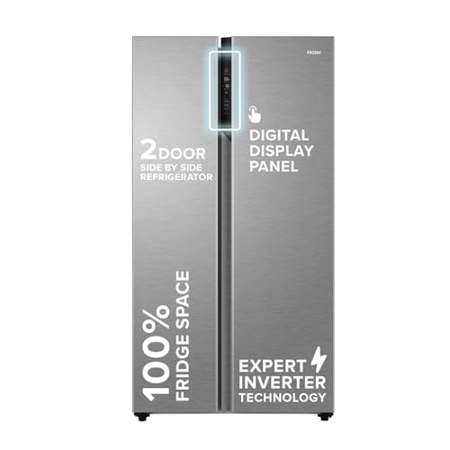 Image of Haier 596L 3Star 2 Door Side by Side Frost Free Refrigerator|100% Convertible|Expert Inverter|Digital Display Panel|Twist Ice Tray|Deo Fresh Technology (HES-690SS, Shiny Silver)