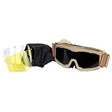 Lancer Tactical CA-223T Vented Safety Airsoft Goggles w/ Interchangeable Multi Lens Kit (Desert Tan), Includes Smoked, Clear, & Yellow Lens