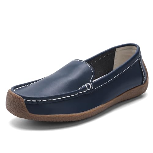Image of Women's Comfortable & Lightweight Leather Loafers Slip-Ons Driving Walking Mocs Boat Shoes Cute Business Casual Dress Shoes Work Flats for Women