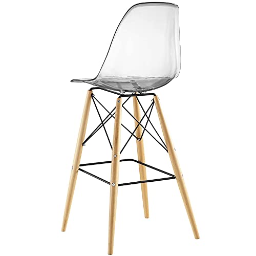 Modway Pyramid Mid-Century Modern Bar Stool With Natural Wood Legs In Clear #TOP5