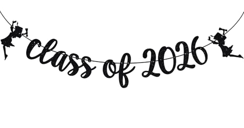 Black Glitter Class of 2026 Banner, Graduate Girls High School College Graduation Photo Props, 2026 Graduation Party Decorations Supplies