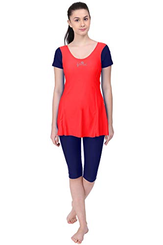 Image of Originals Swimming Costume for Women's One-Piece Beach Wear with Sleeve & Skirted 3 /4 Leggings Maximum Covered Swim Wear Dress (L - 7XL)