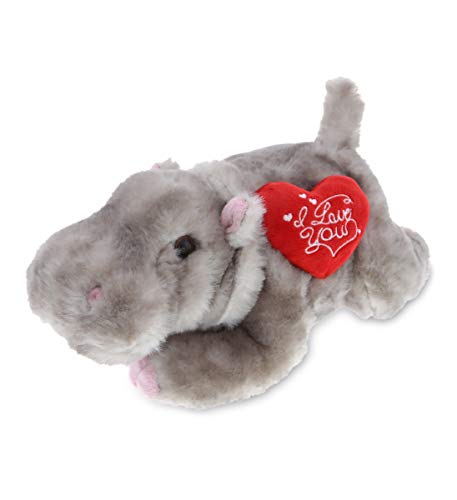 DolliBu I Love You Wild Collection Plush Hippo - Cute Stuffed Animal with Red Heart and with Name Personalization for Valentine, Anniversary, Romantic Date, Boyfriend or Girlfriend Gift - 11"