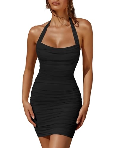AMABILEMIA AM009 Robe Sexy pour Femme Estivale Mini Robe Élégante Courte pour l'été, Tube en Dentelle, Sans Manches, Casual, Ajustée, pour une Fête, pour une Cérémonie, Noir , S
