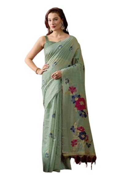 Soft Blush Floral Grace Saree with Handcrafted Blossom Artwork, Feather-Light Texture & Flowing Elegant Pallu Sophisticated Ethnic Saree for Celebrations With Unstitched Blouse-image-16