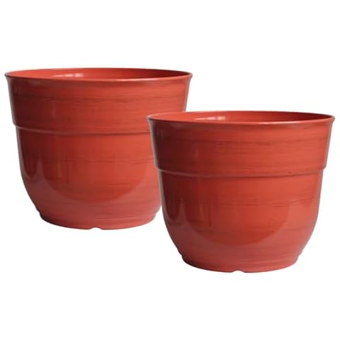 Garden Elements Indoor/Outdoor Glazed Brushed Happy Plastic Planter, Large, Earth Red 15" (Pack of 2) Cover