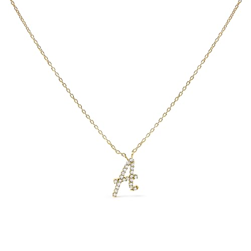 10K Yellow Gold Diamond Accent "A" Initial Script Style Pendant Necklace